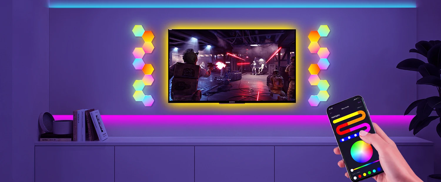 Luzes de Parede RGB Smart LED - Várias Combinações, Iluminação Inteligente, Sincronização com Música Luzes de Parede RGB Smart LED - Várias Combinações, Iluminação Inteligente, Sincronização com Música